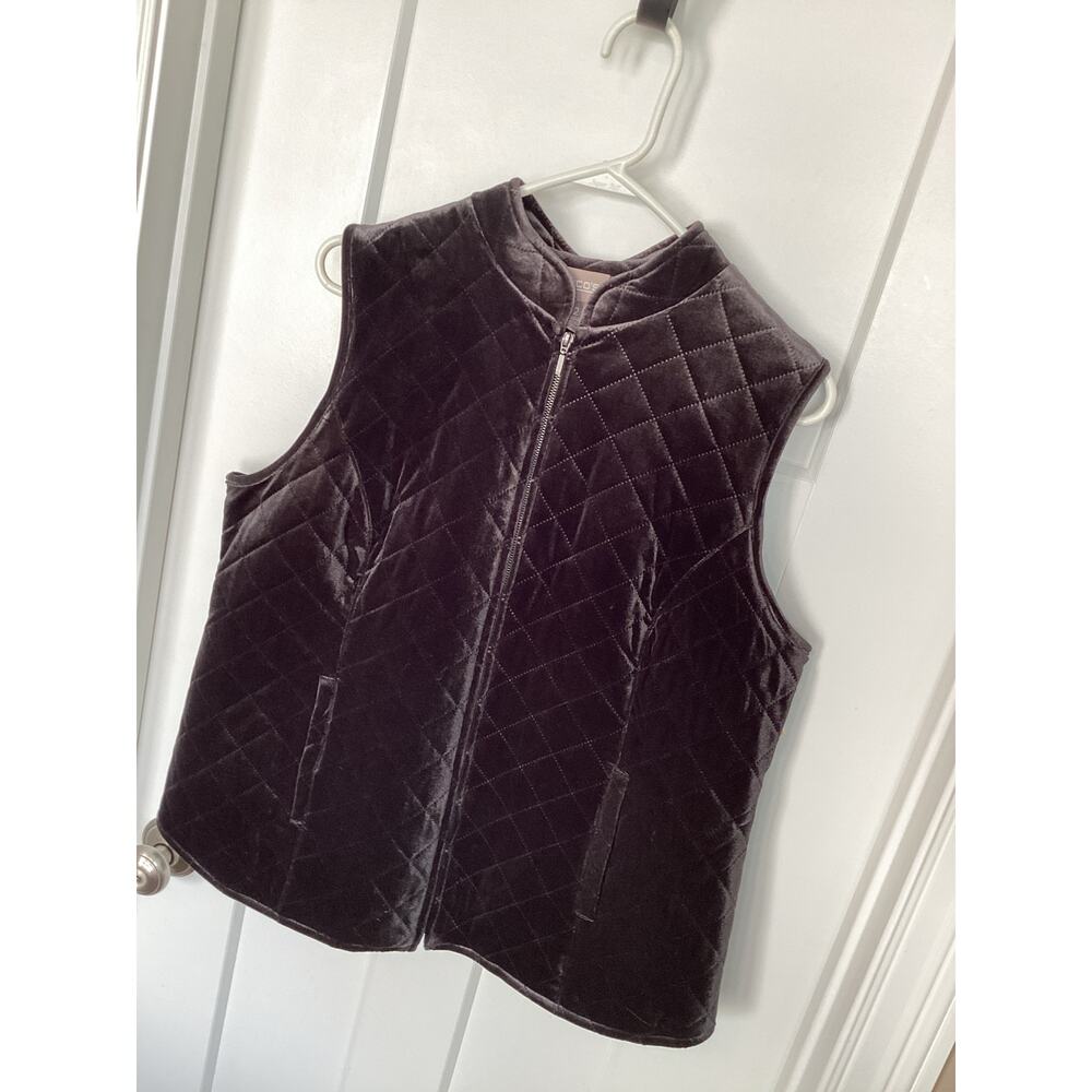 Chico's Women's  Full Zip Quilted‎ Velour Vest Dark Brown/gray Size 2/Large